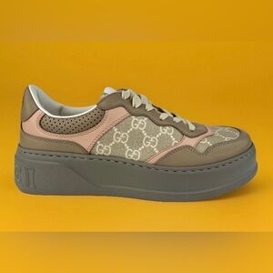 Gucci GG Supreme Canvas Leather Women Chunky Platform Sneakers Size EU 40.5